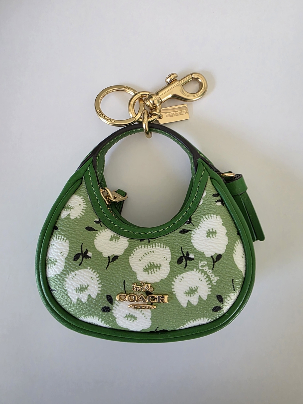 Coach Mini Carmen Kelly Green Floral Coated Canvas Crossbody + Charm New - Picture 12 of 16